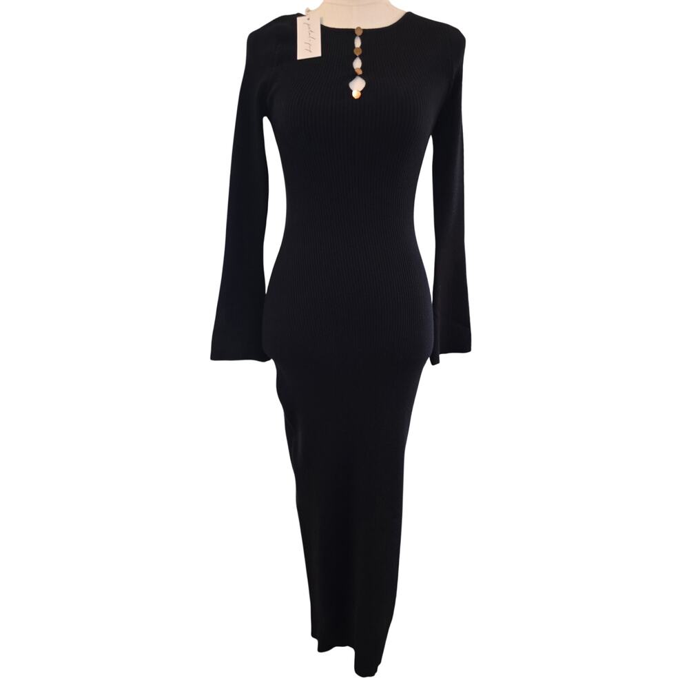 NWT S Black Ribbed Long-Sleeve Bodycon Maxi Dress by Petal & Pup MSRP $99